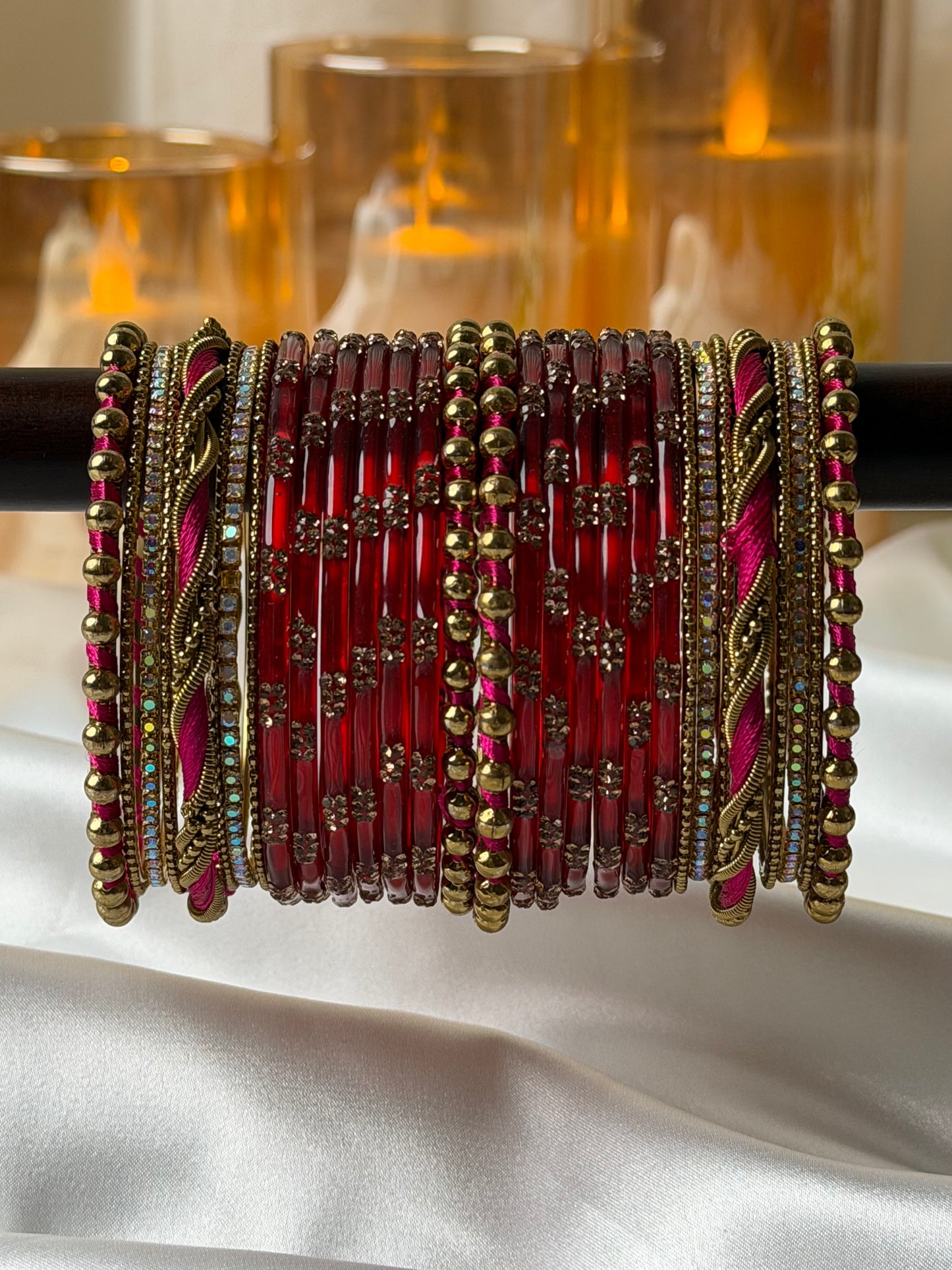 Twisted Wave Deep Ruby Red Crystal Bangles