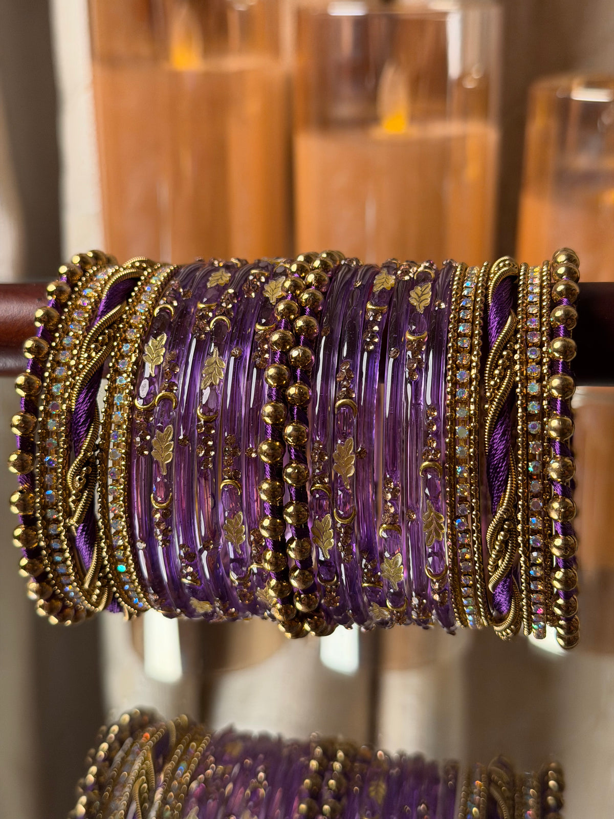 Twisted Wave  Purple & Antique Gold Crystal Bangles