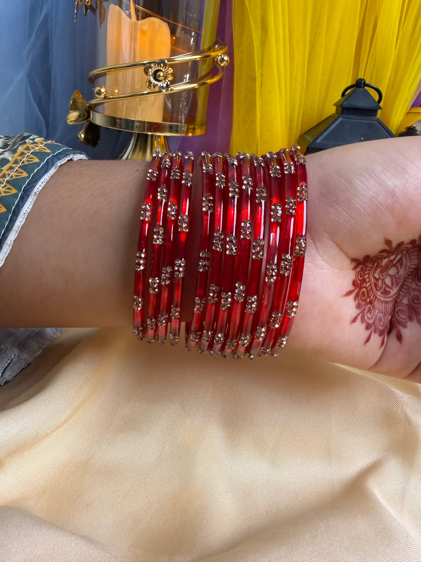 Kashmiri Ruby Red Festival Glow Bangles