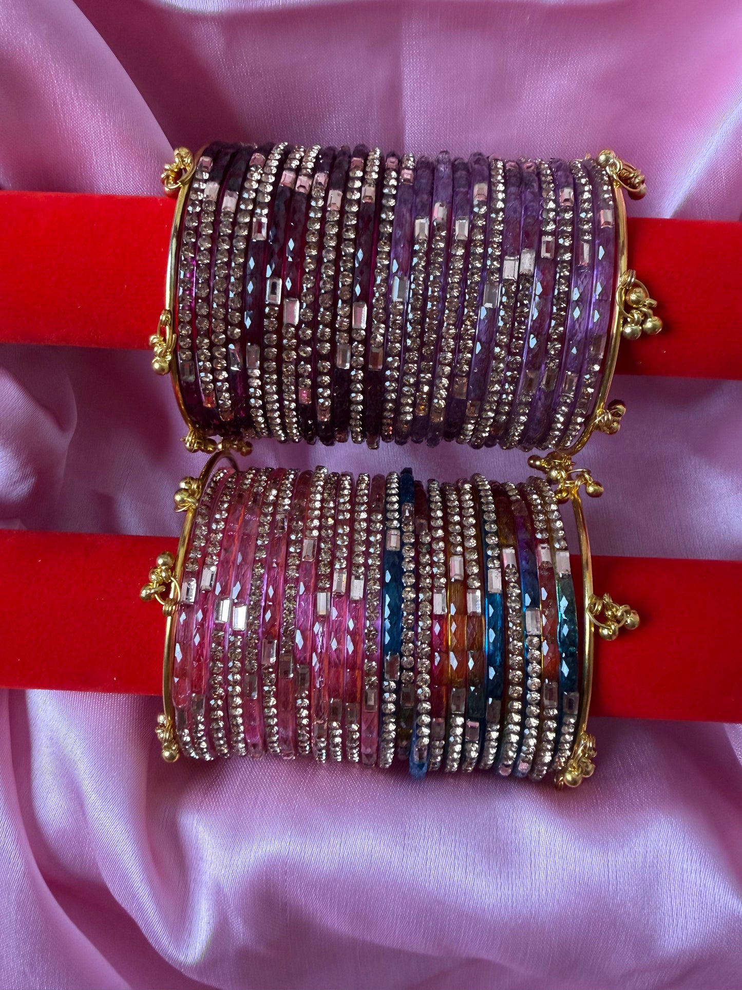 Mirror Glaze Kashmiri Bangles Combo – 48 Pcs Kashmiri Bangles with 4 Pcs Jhumka