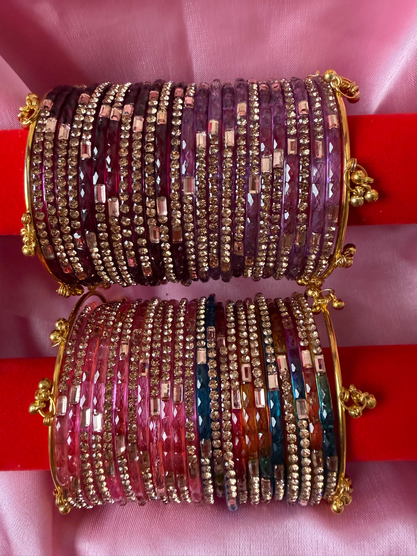 Mirror Glaze Kashmiri Bangles Combo – 48 Pcs Kashmiri Bangles with 4 Pcs Jhumka