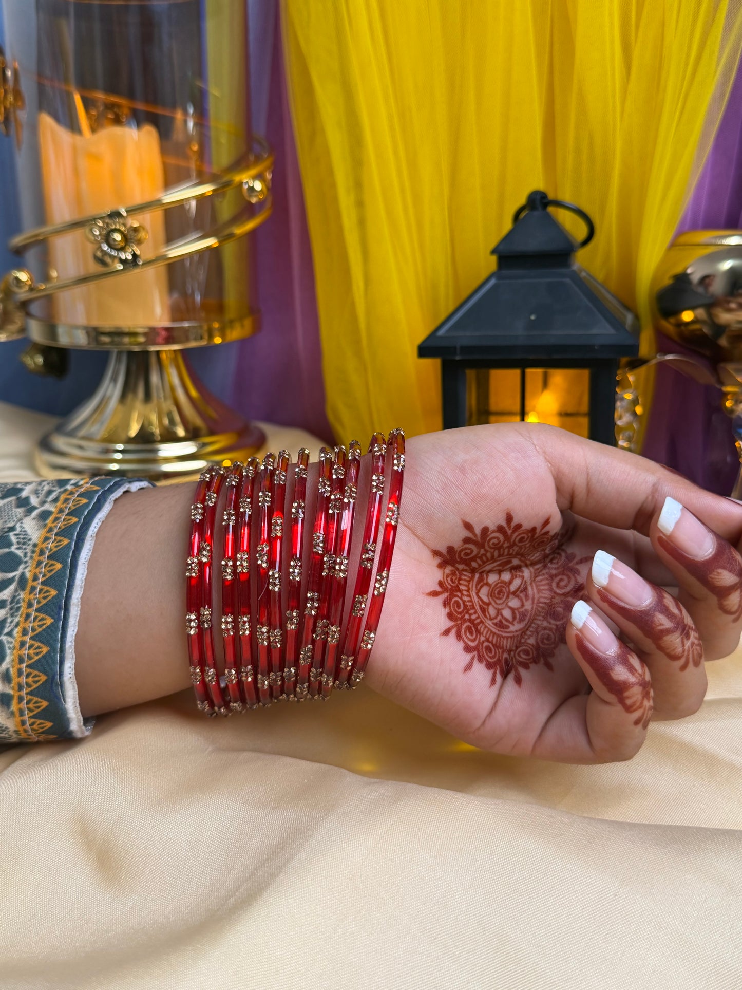 Kashmiri Ruby Red Festival Glow Bangles