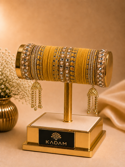 Mustard Gold Royal Bridal Bangle Set with Jhumka