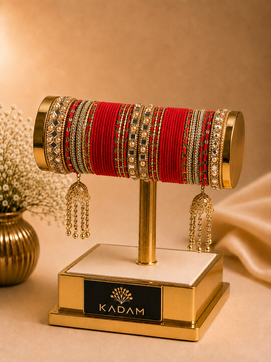 KADAM Royal Red Bridal Bangle Set with Jhumka