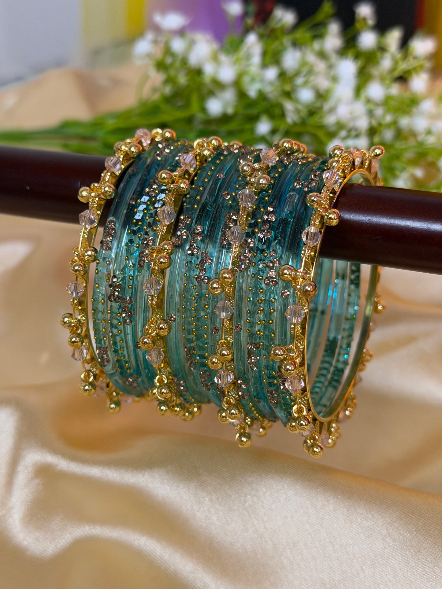 Kashmiri Emerald Teal ghungroo Bangles