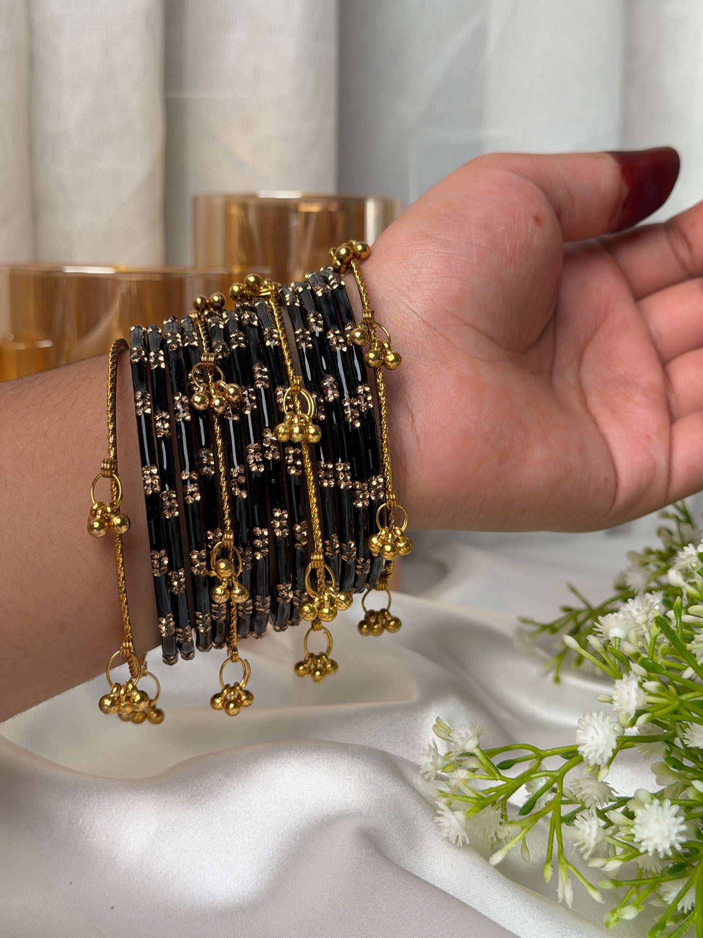 Festival Glow Black Ghungroo Bangles – 24 Pcs Bangles + 8 Pcs Ghungroo