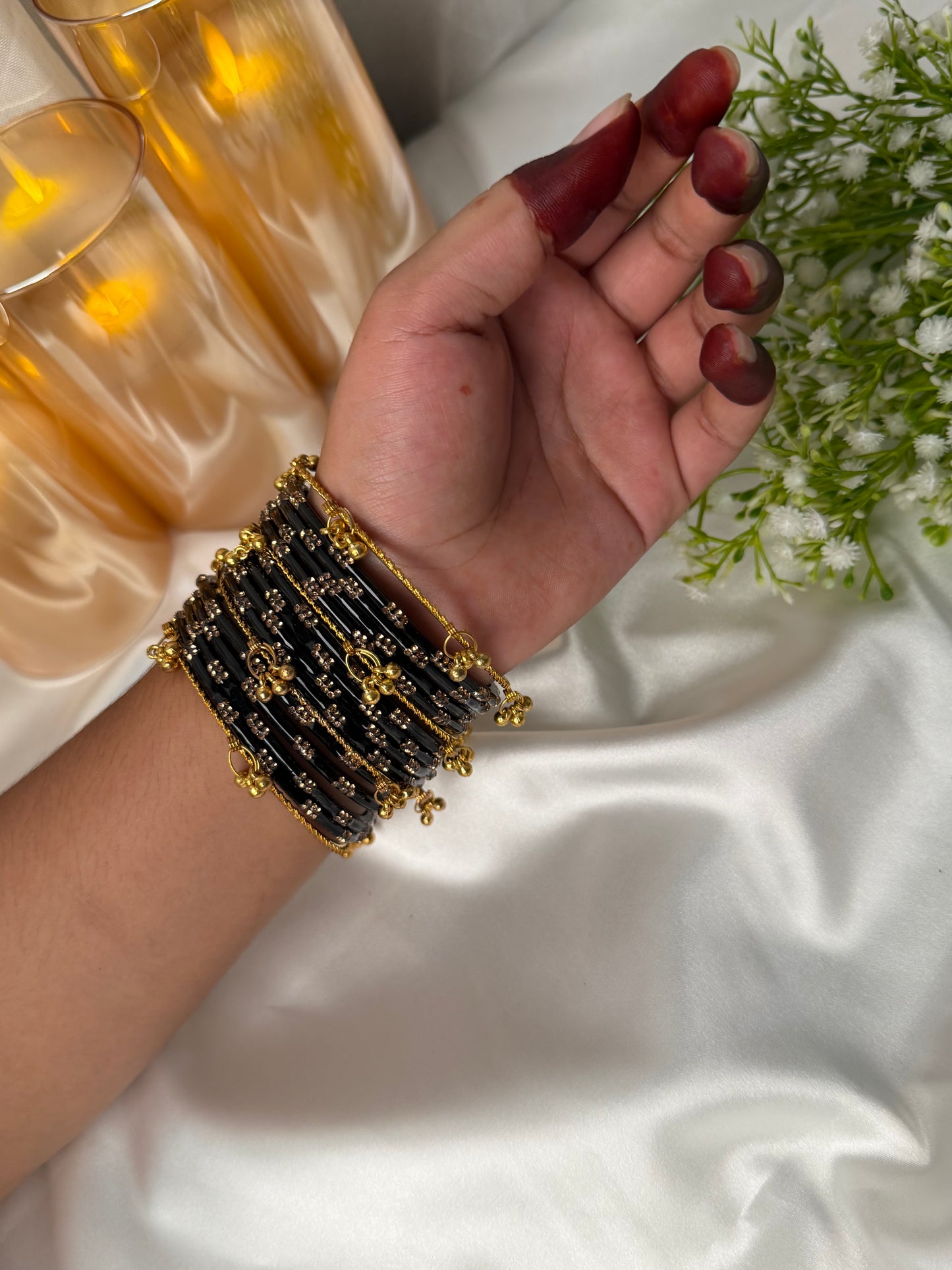 Festival Glow Black Ghungroo Bangles – 24 Pcs Bangles + 8 Pcs Ghungroo