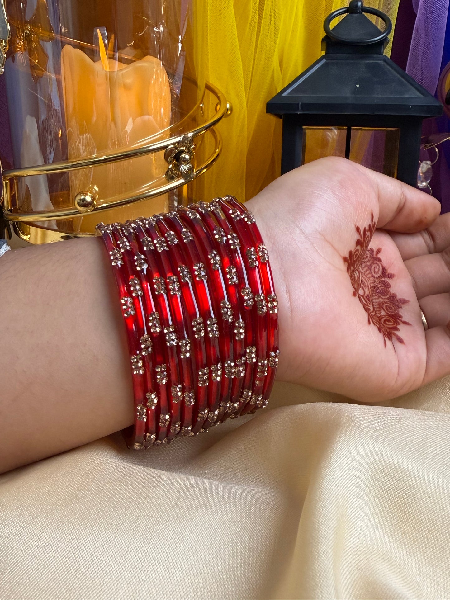 Kashmiri Ruby Red Festival Glow Bangles