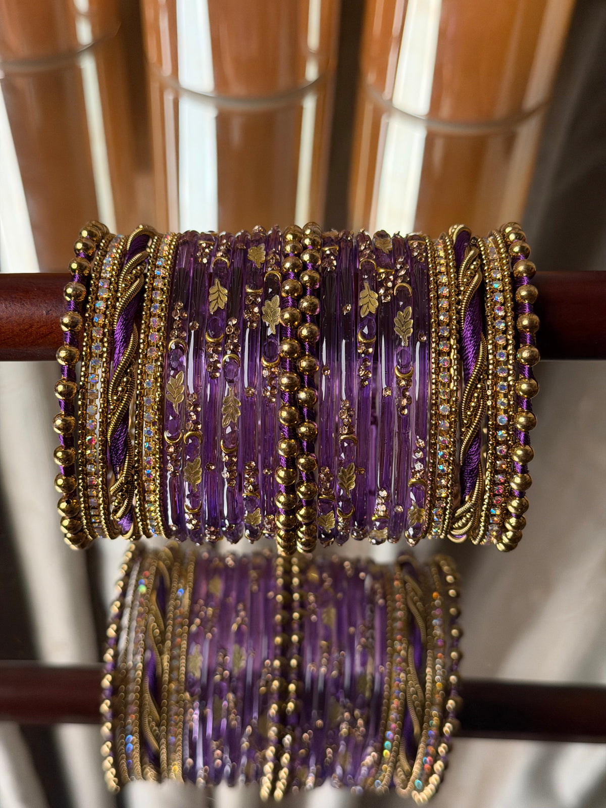 Twisted Wave  Purple & Antique Gold Crystal Bangles