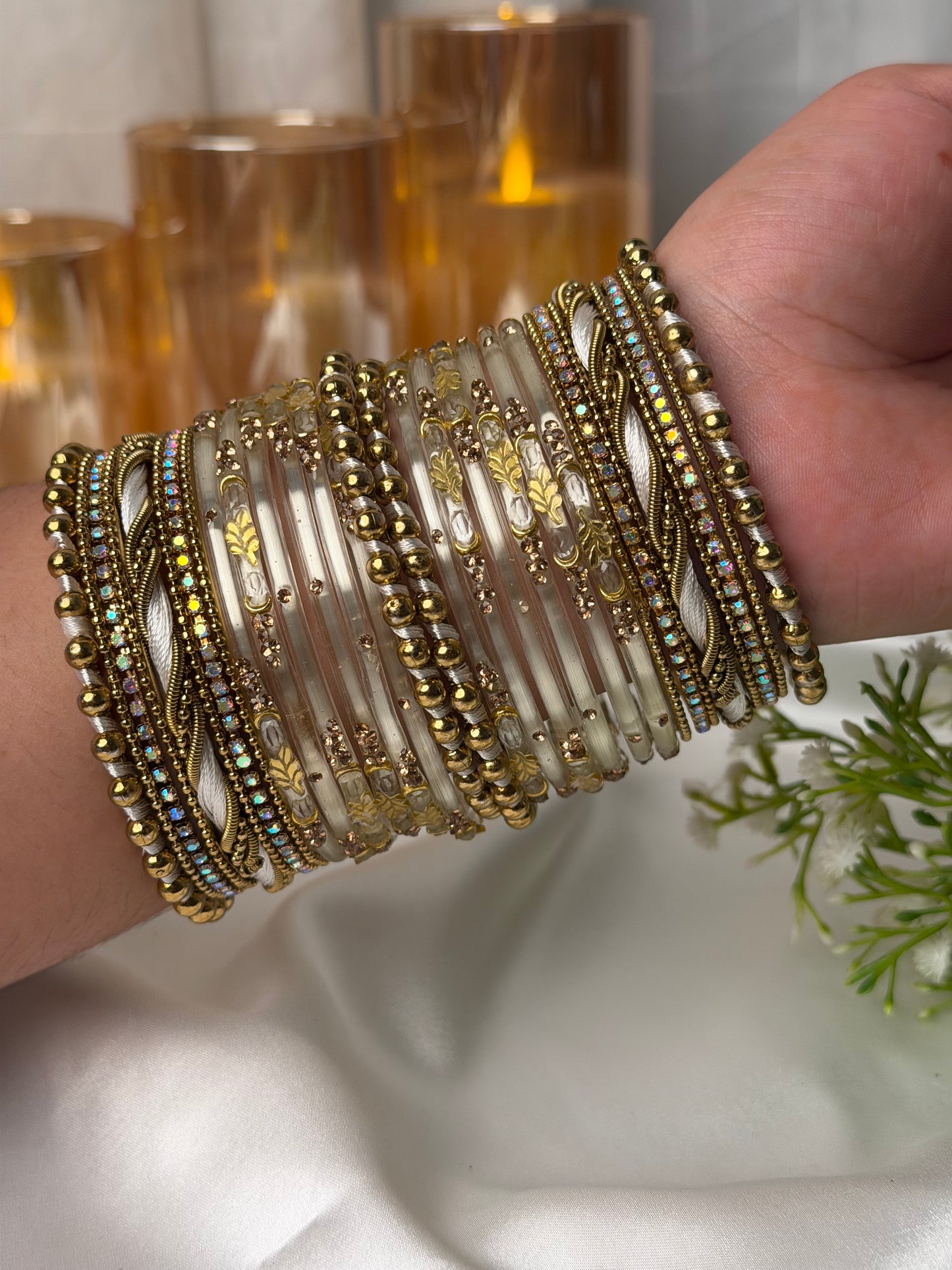 Twisted Wave Royal Ivory Gold Crystal Bangles