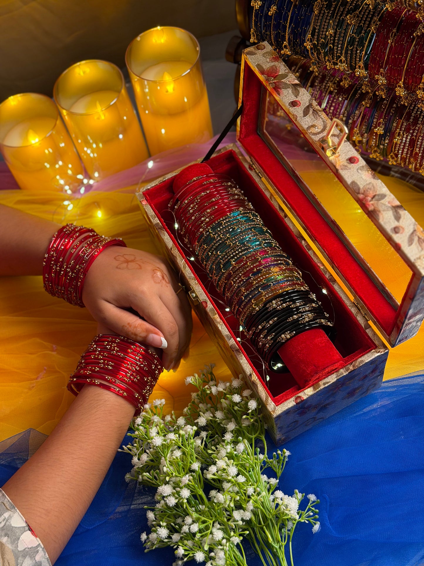Premium 1-Row Kashmiri Bangle Gift Box – 4 Sets (48 Bangles)