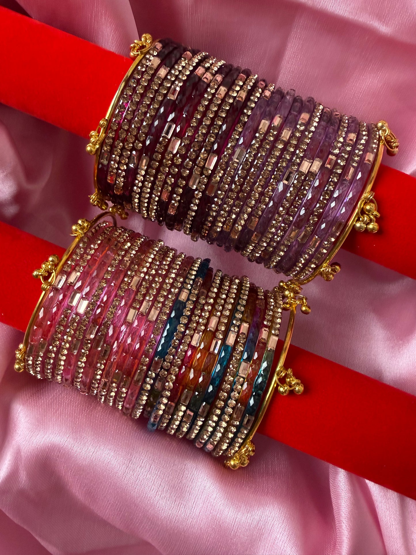 Mirror Glaze Kashmiri Bangles Combo – 48 Pcs Kashmiri Bangles with 4 Pcs Jhumka