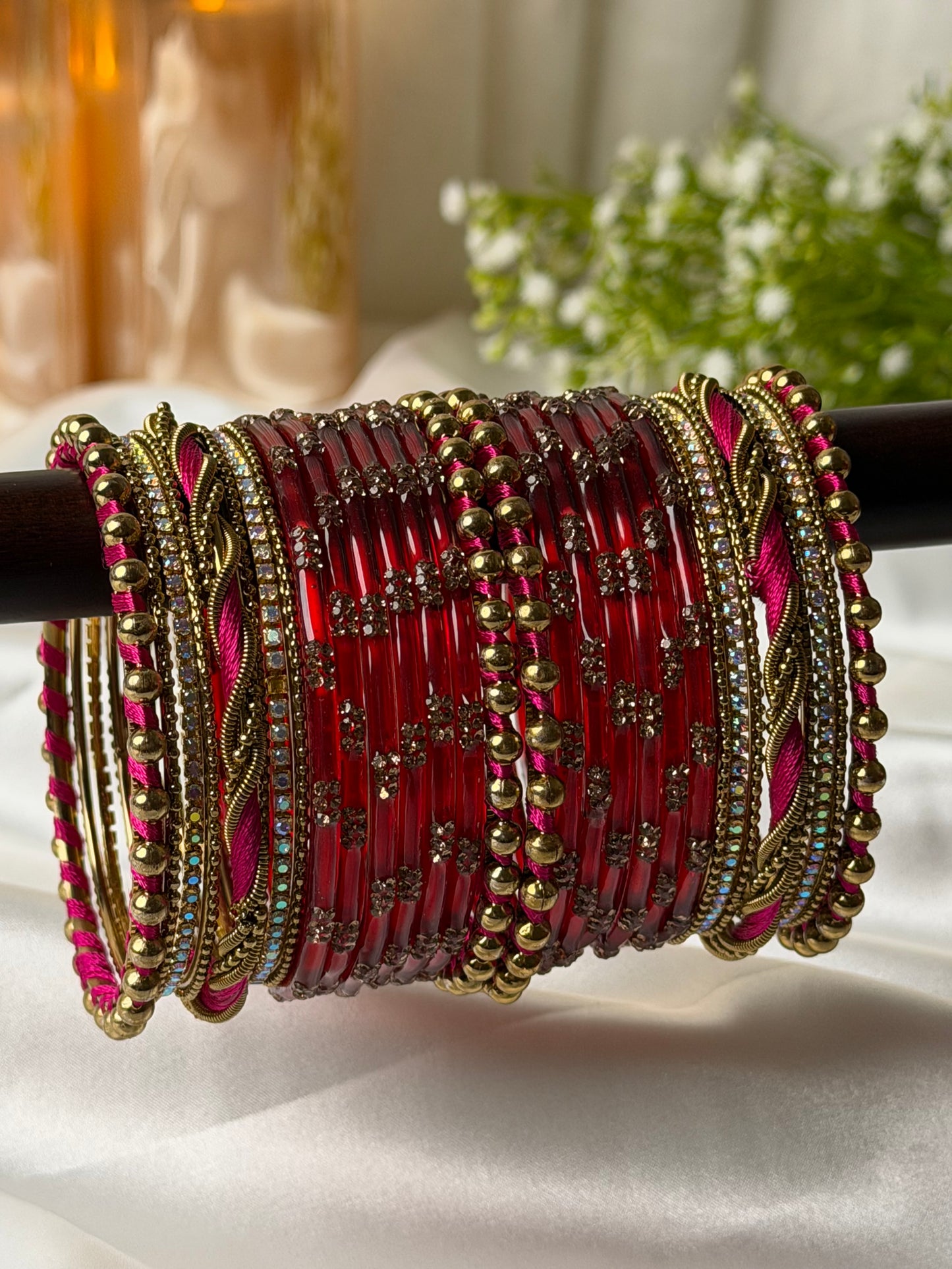 Twisted Wave Deep Ruby Red Crystal Bangles