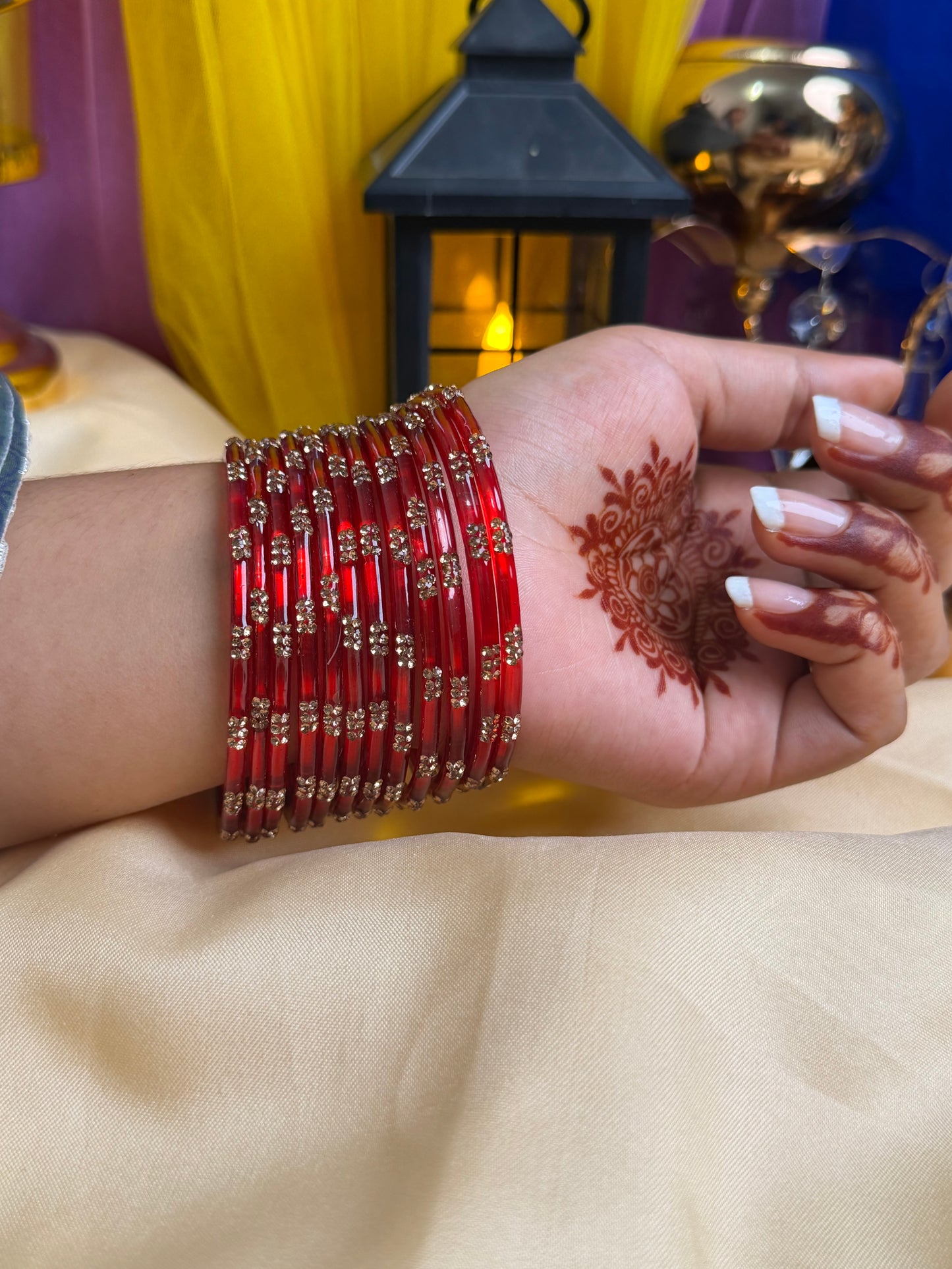 Kashmiri Ruby Red Festival Glow Bangles
