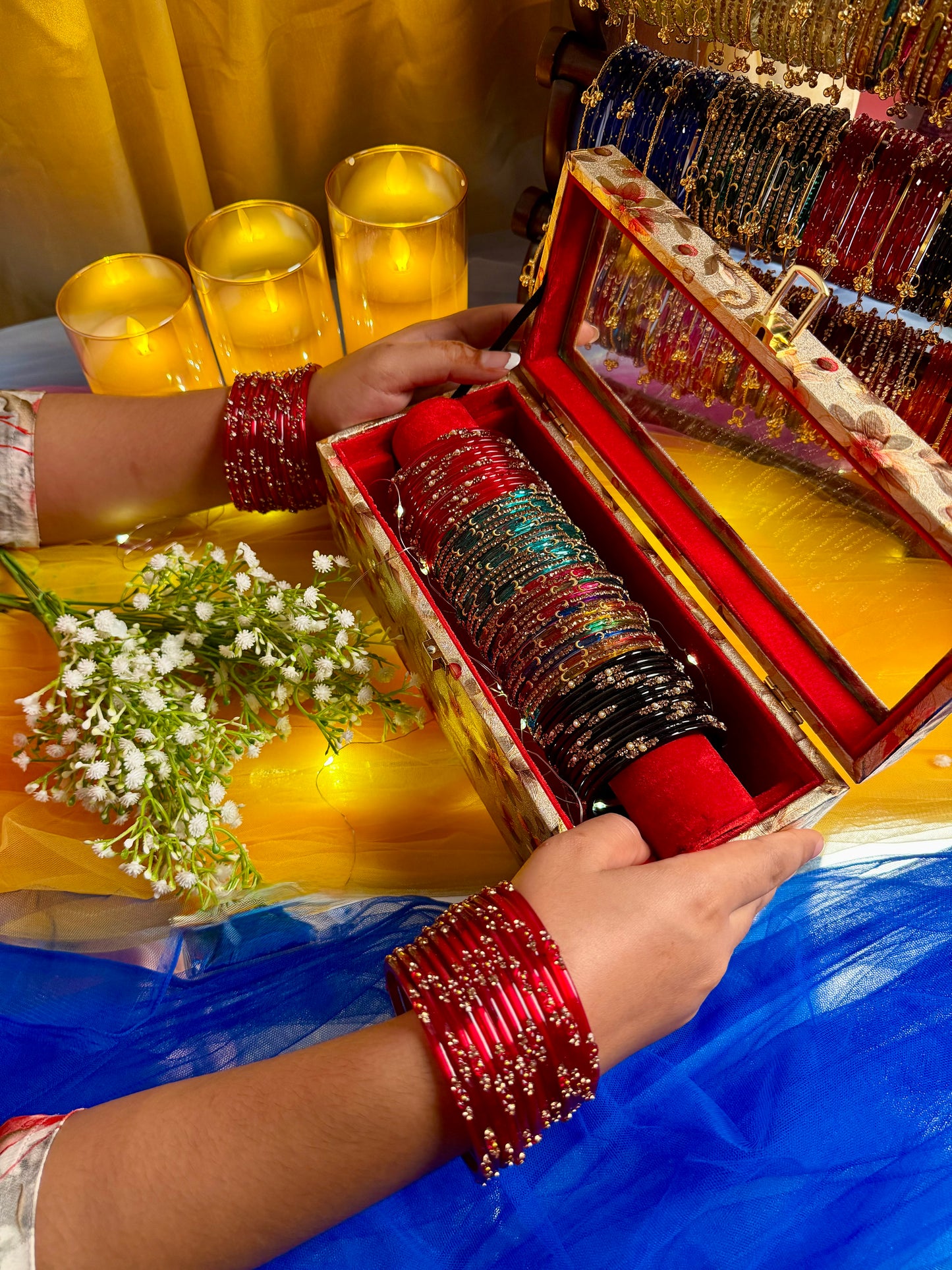 Premium 1-Row Kashmiri Bangle Gift Box – 4 Sets (48 Bangles)
