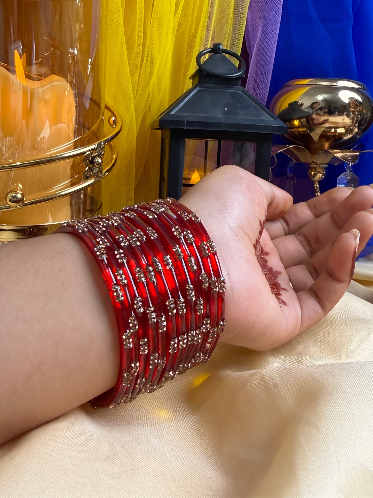 Kashmiri Ruby Red Festival Glow Bangles