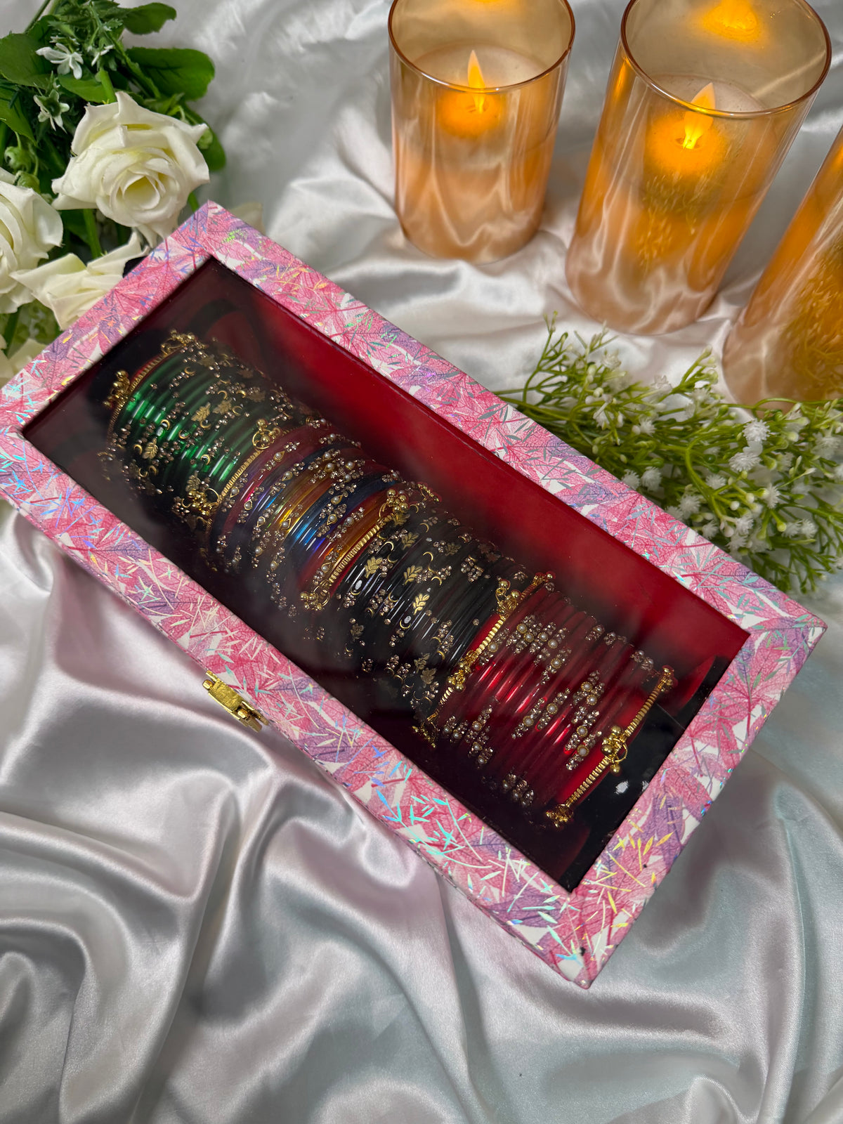 Premium 4-Set Kashmiri Bangles with 5 Ghungroo Bangles & Luxury Box (Box included )