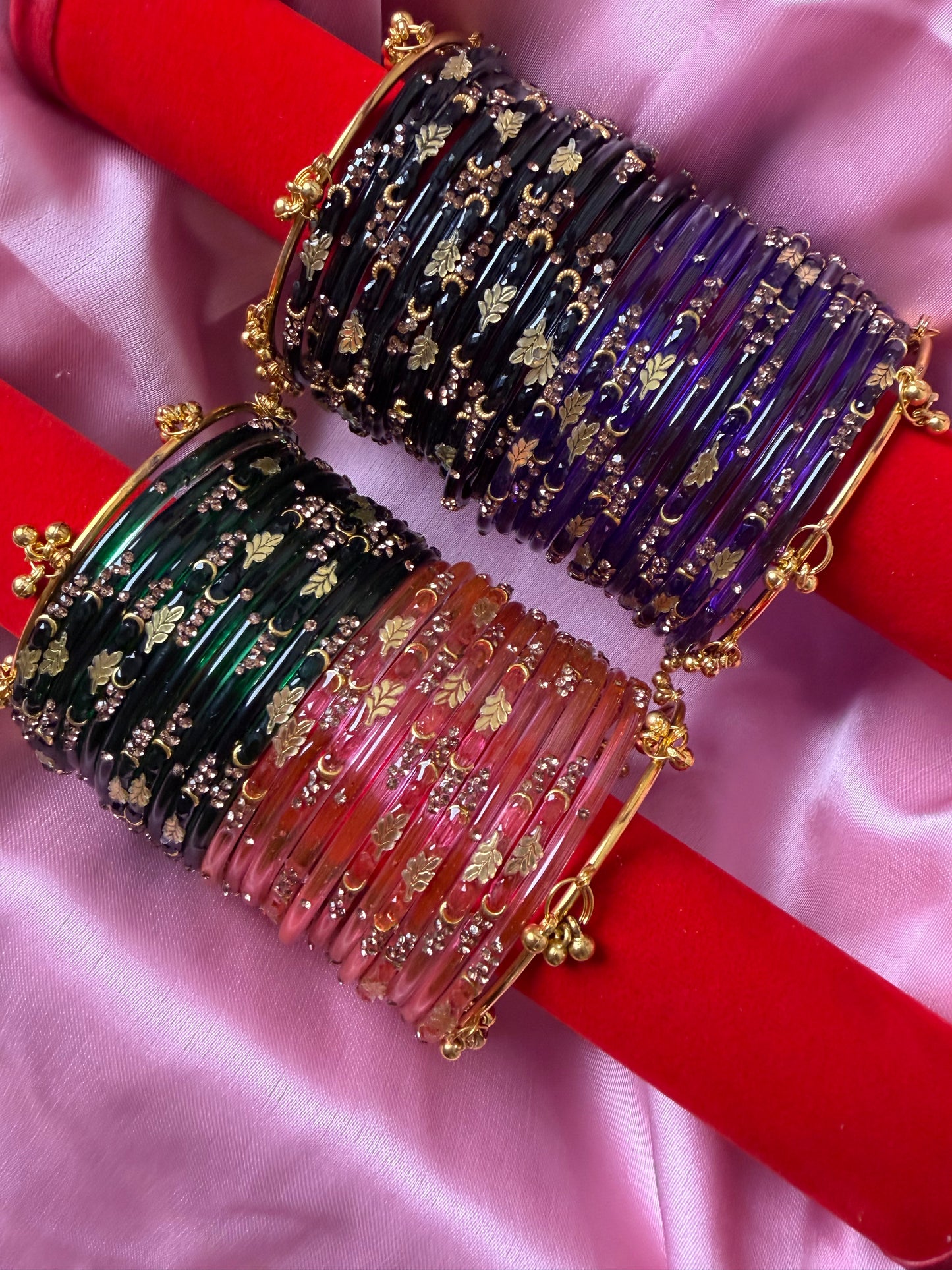 Kashmiri Royal Leaf Bangles Combo Set – 48 Pcs Bangles with 4 Pcs Jhumka