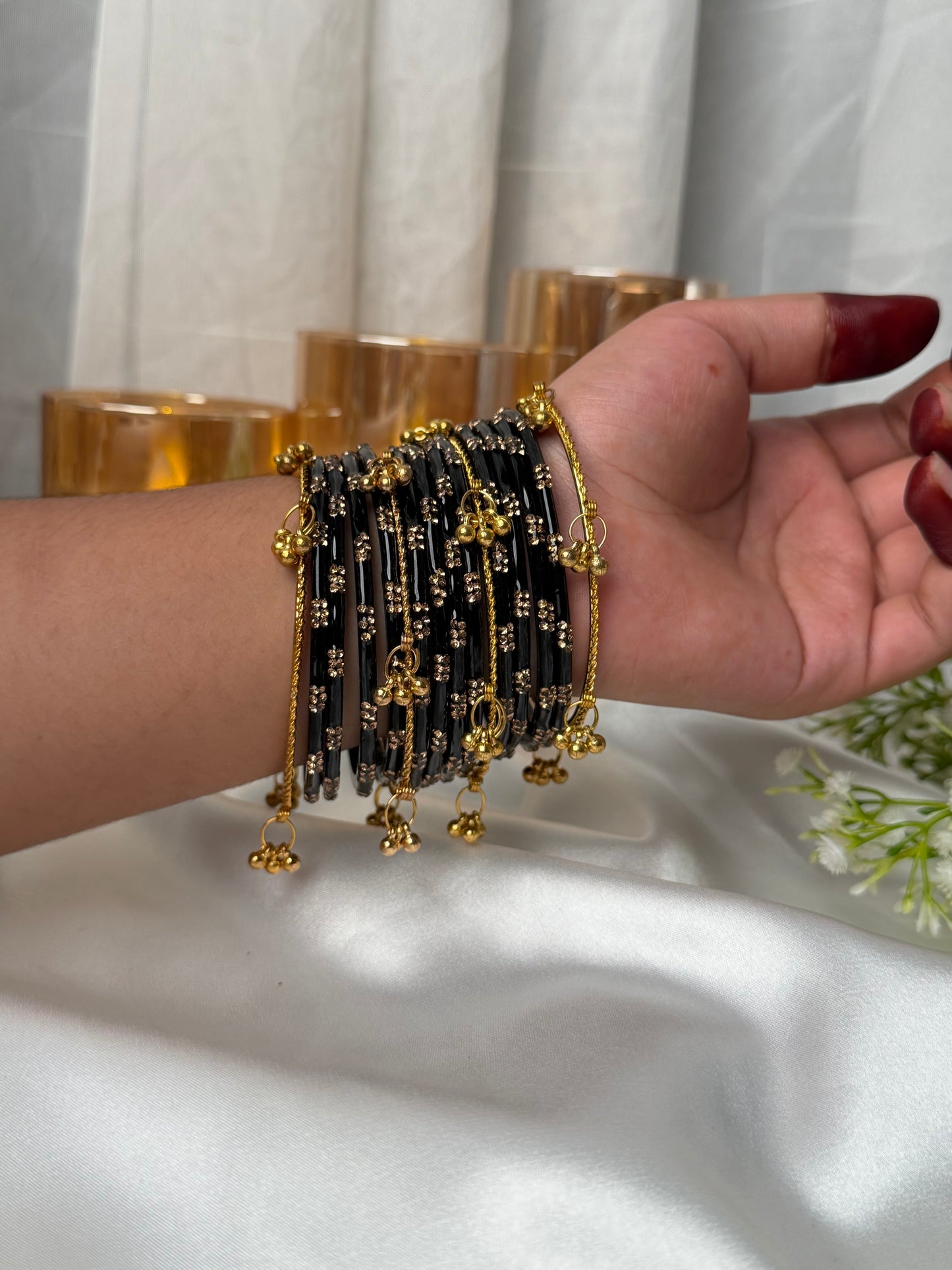 Festival Glow Black Ghungroo Bangles – 24 Pcs Bangles + 8 Pcs Ghungroo