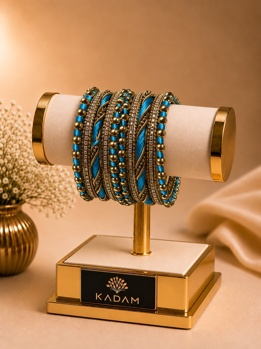 Ivory Luxe Metal Turquoise Blue & Antique Gold Bangle Set