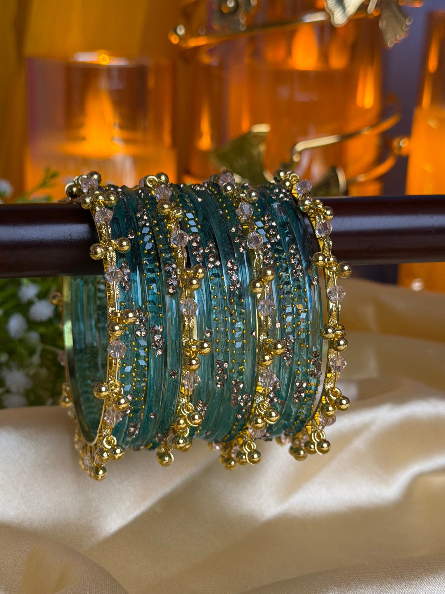 Kashmiri Emerald Teal ghungroo Bangles