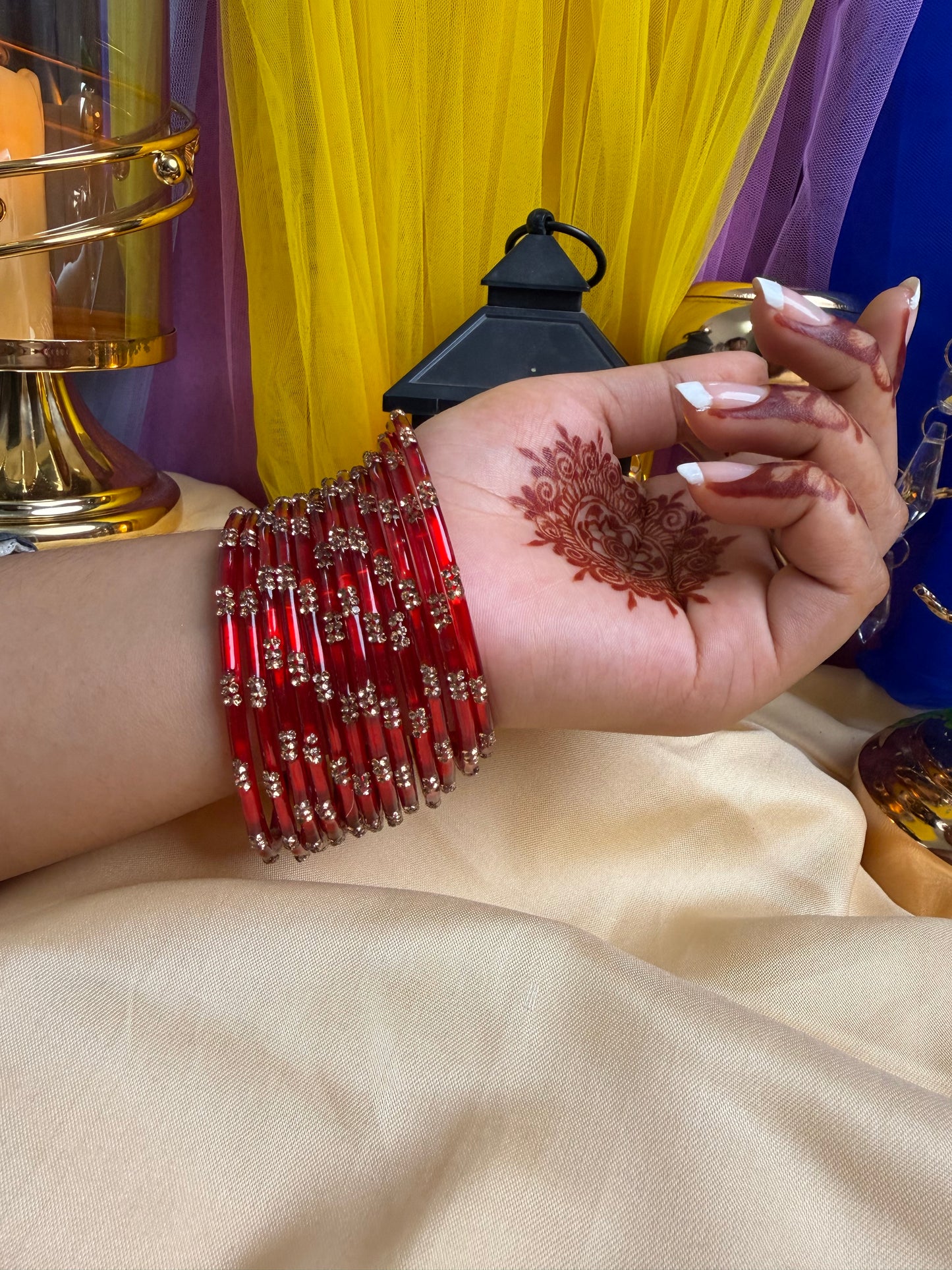 Kashmiri Ruby Red Festival Glow Bangles
