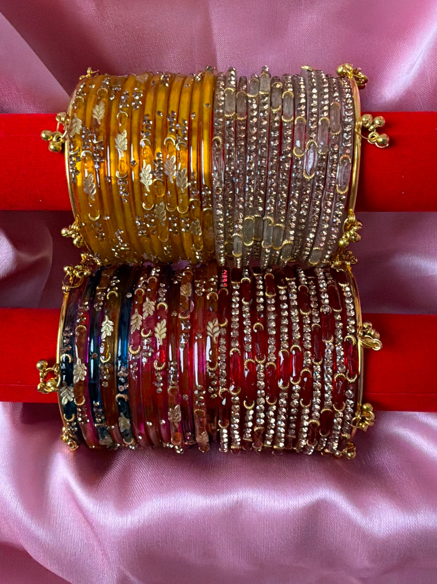 Royal Leaf & Dadima Kashmiri Bangles Combo – 48 Pcs Bangles with 4 Pcs Jhumka