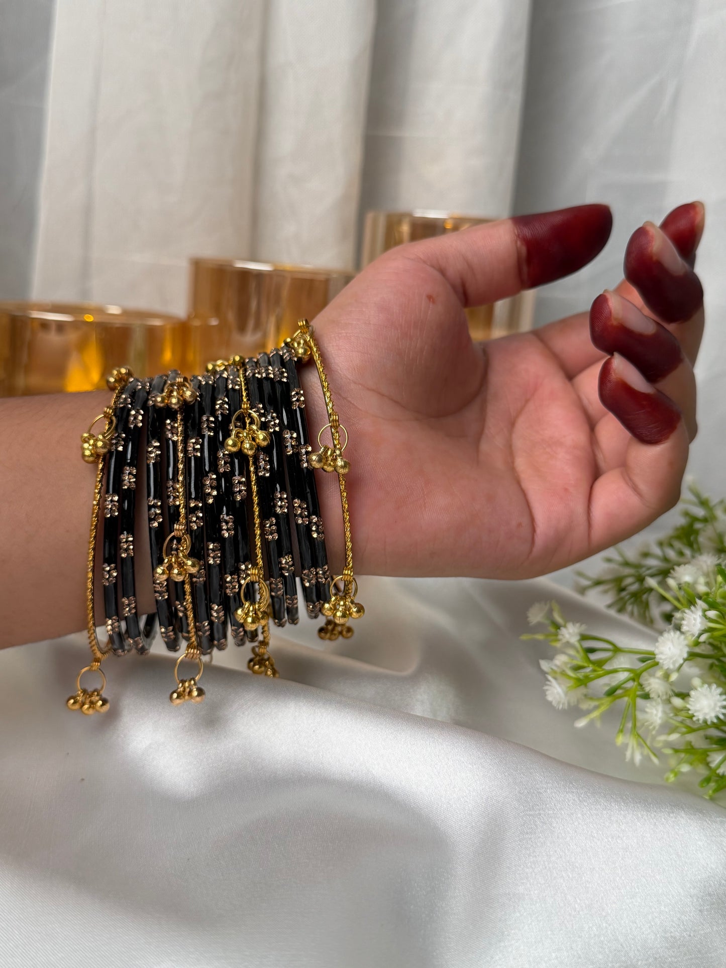 Festival Glow Black Ghungroo Bangles – 24 Pcs Bangles + 8 Pcs Ghungroo