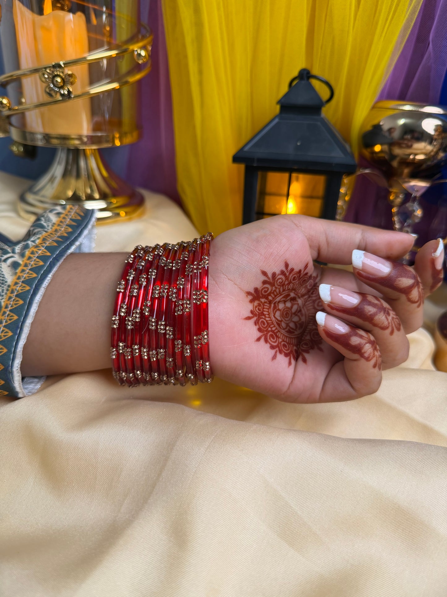 Kashmiri Ruby Red Festival Glow Bangles