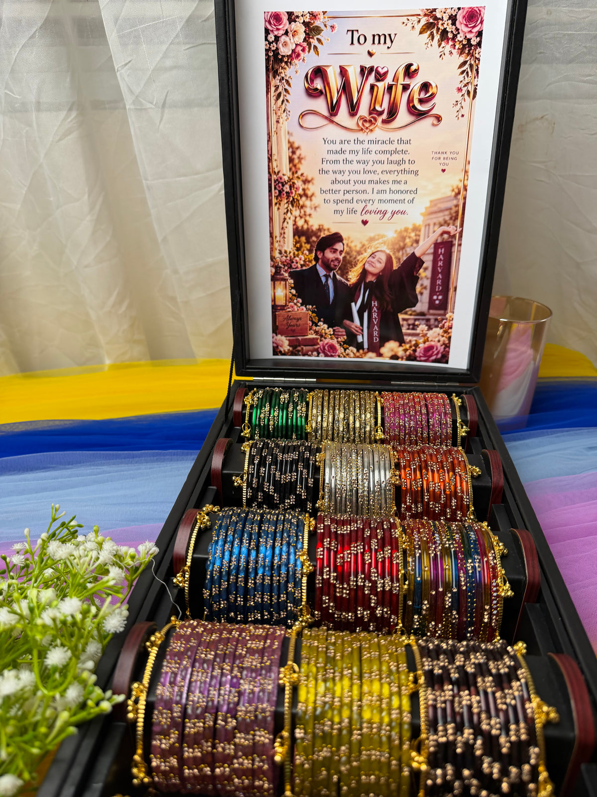 15 Sets Personalized Kashmiri Bangles Gift Box with 20-Piece Jhumka, Custom Photo & Love Letter (Box included )