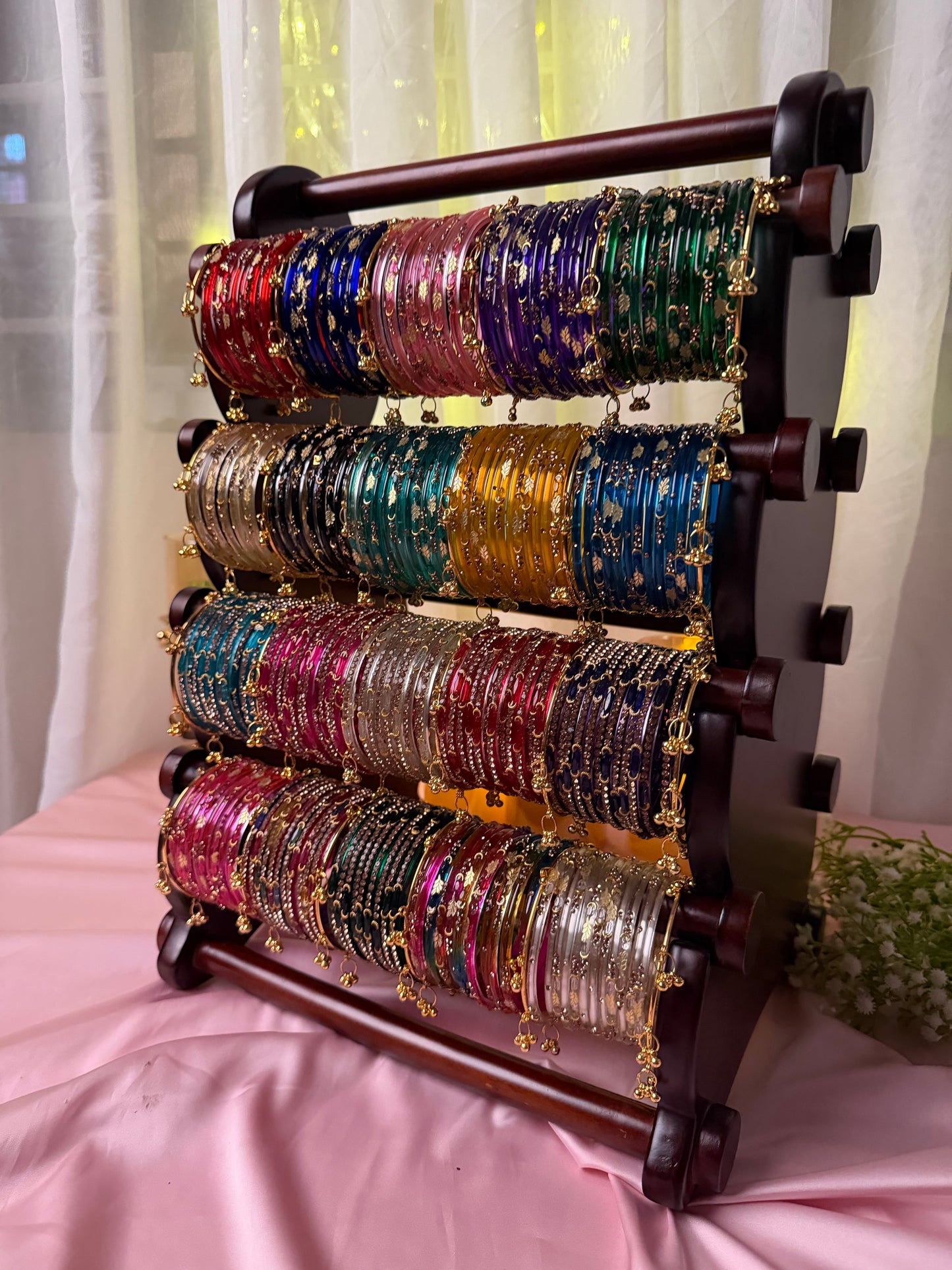240 Pcs Premium Kashmiri Bangles with 24 Pcs Ghungroo & Wooden Bangle Stand