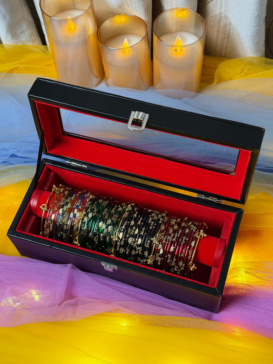 Royal Multicolor Kashmiri Bangle Red Box – 48 Bangles with 5 Ghungroos (Box included )