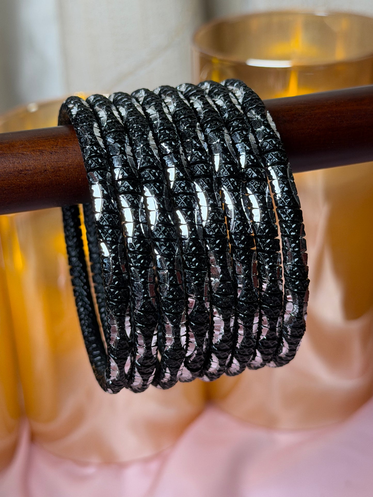 Metal Onyx Black Diamond Mesh Bangles