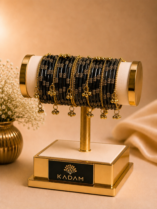 Festival Glow Black Ghungroo Bangles – 24 Pcs Bangles + 8 Pcs Ghungroo