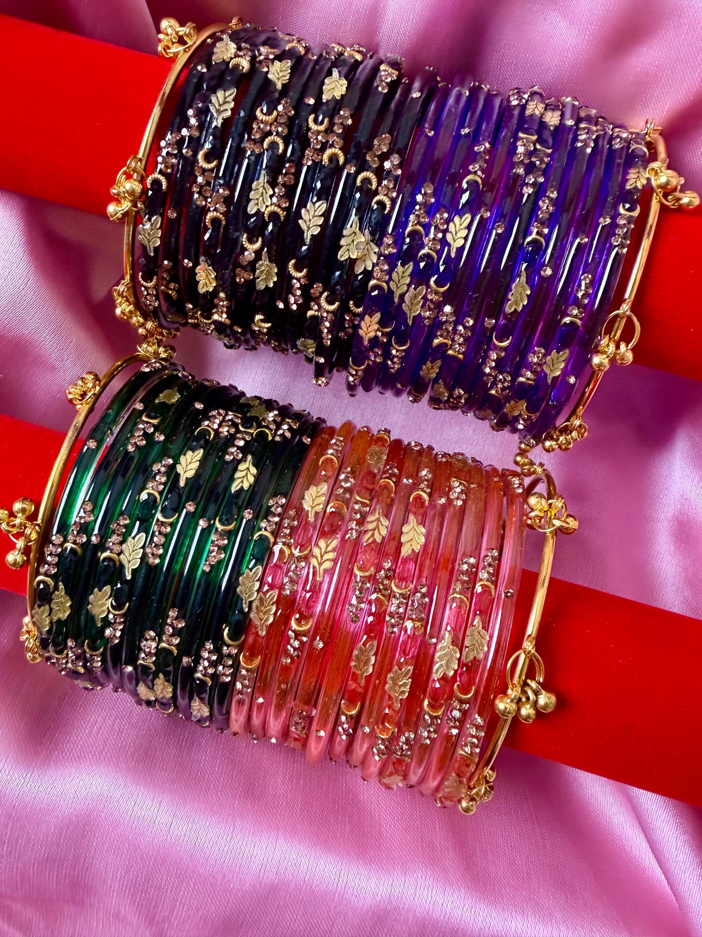 Kashmiri Royal Leaf Bangles Combo Set – 48 Pcs Bangles with 4 Pcs Jhumka