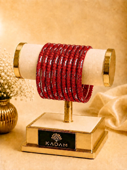 Metal Diamond Mesh Ruby Red Bangles