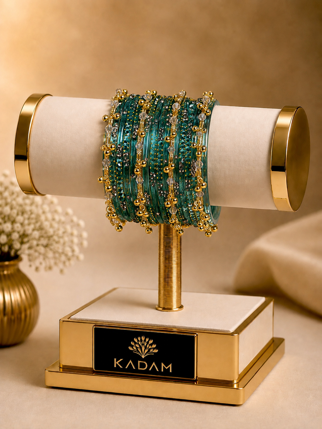 Kashmiri Emerald Teal ghungroo Bangles