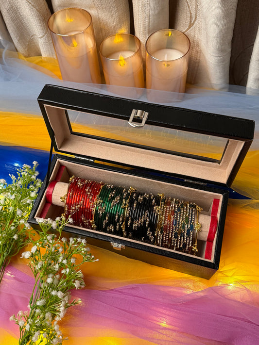 Premium Multicolor Kashmiri Bangle Champagne Beige Box – 48 Pcs (4 Sets) with 5 Ghungroo Bangles (Box included )