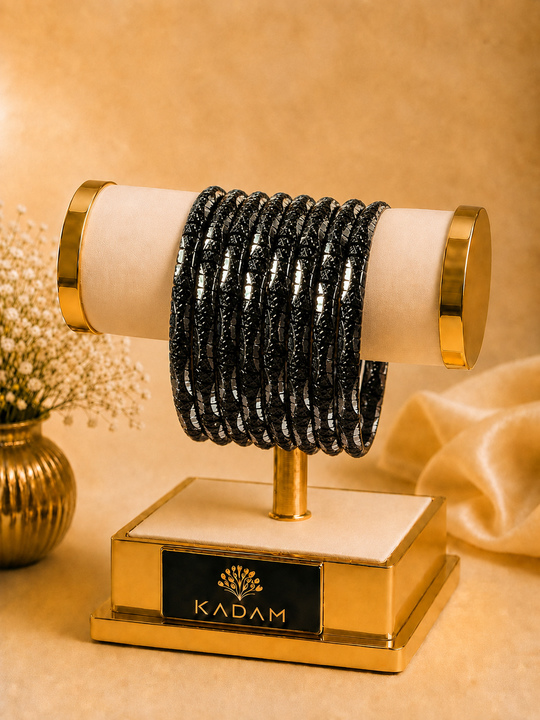 Metal Onyx Black Diamond Mesh Bangles