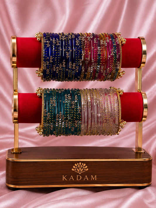 Festival Glow Multicolor Kashmiri Bangles Combo – 48 Pcs Bangles with 4 Pcs Jhumka