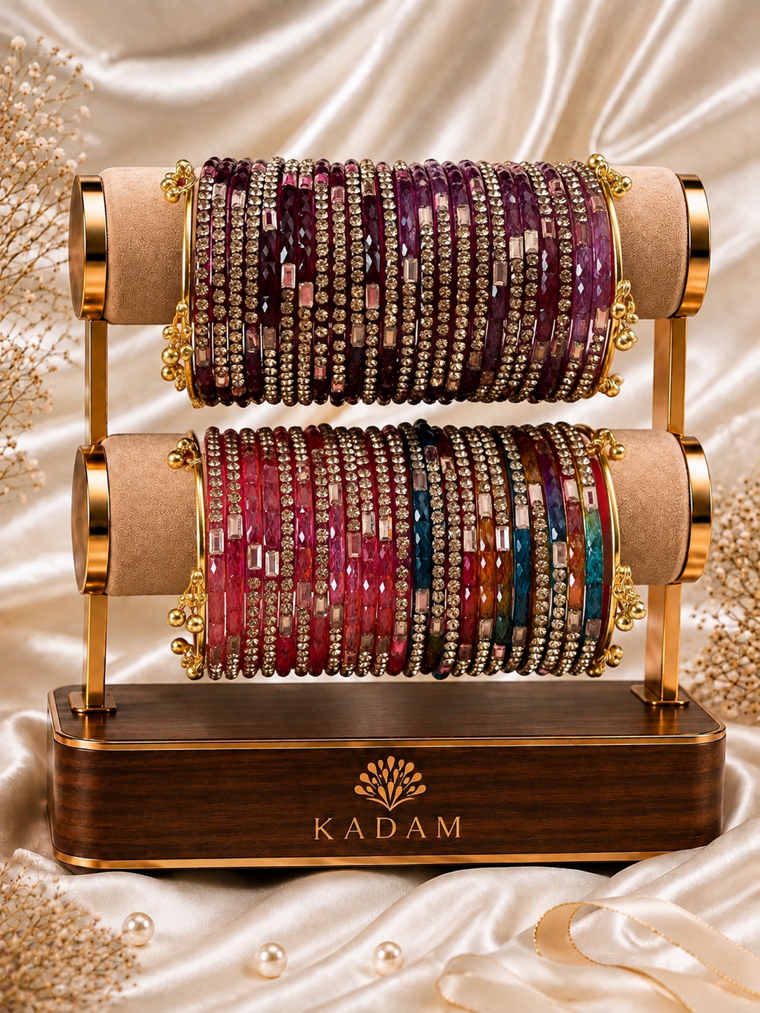 Mirror Glaze Kashmiri Bangles Combo – 48 Pcs Kashmiri Bangles with 4 Pcs Jhumka