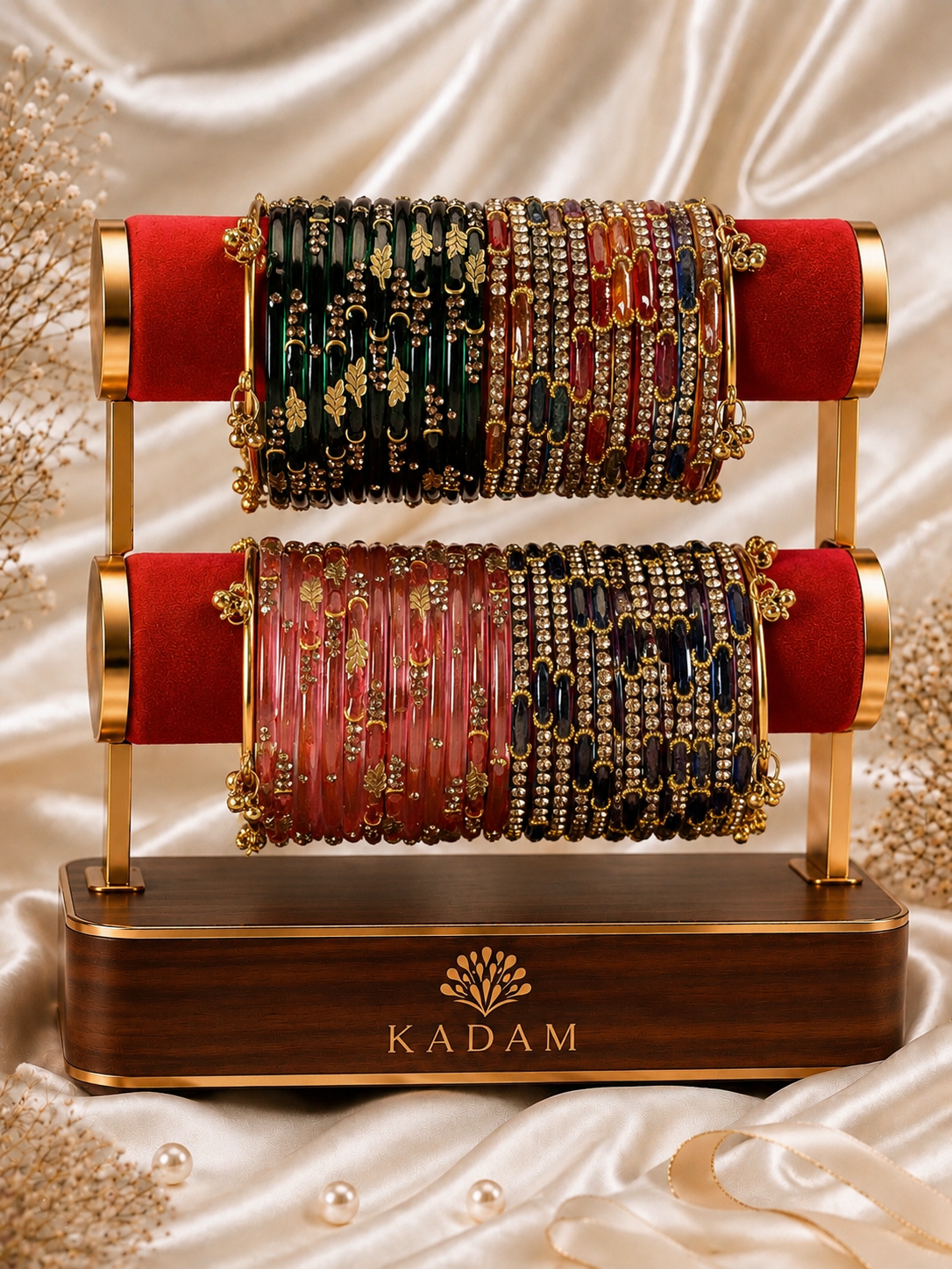 Leaf & Dadima Royal Kashmiri Bangles Combo – 48 Pcs Bangles with 4 Pcs Jhumka