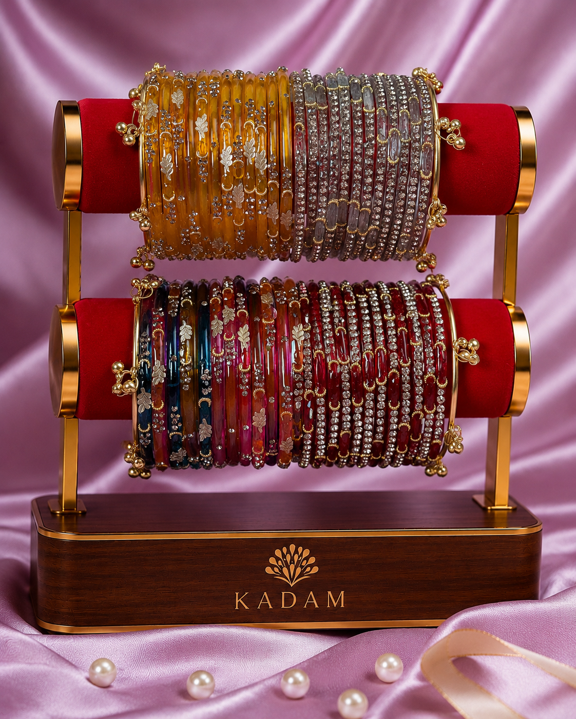 Royal Leaf & Dadima Kashmiri Bangles Combo – 48 Pcs Bangles with 4 Pcs Jhumka