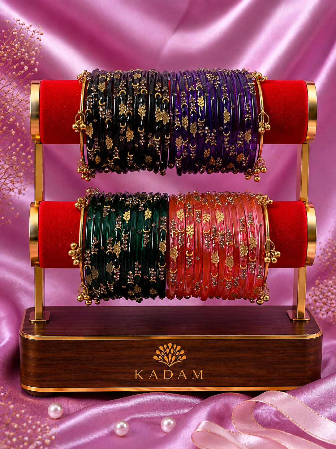 Kashmiri Royal Leaf Bangles Combo Set – 48 Pcs Bangles with 4 Pcs Jhumka