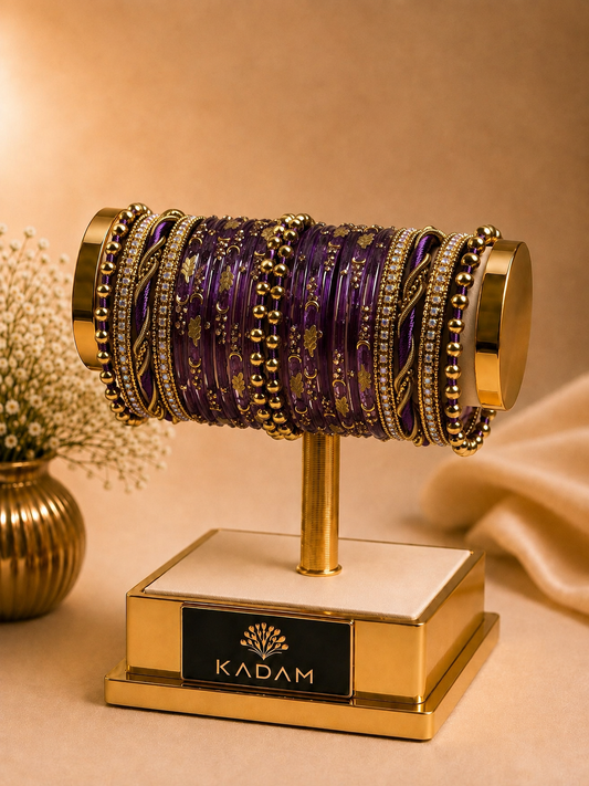 Twisted Wave  Purple & Antique Gold Crystal Bangles