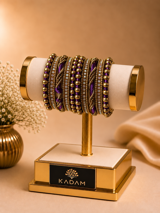 Ivory Luxe Metal Purple Bangle Set