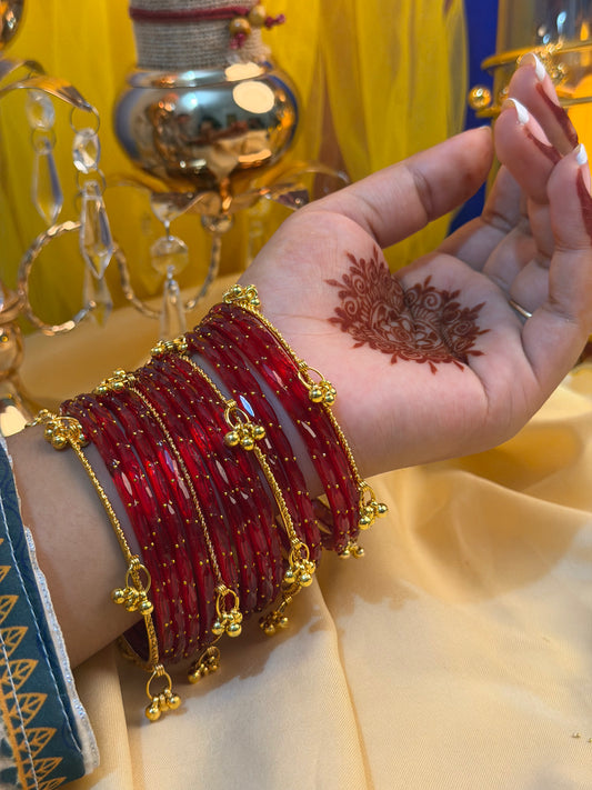 Kashmiri Jhumka Raindrop Red Bangles