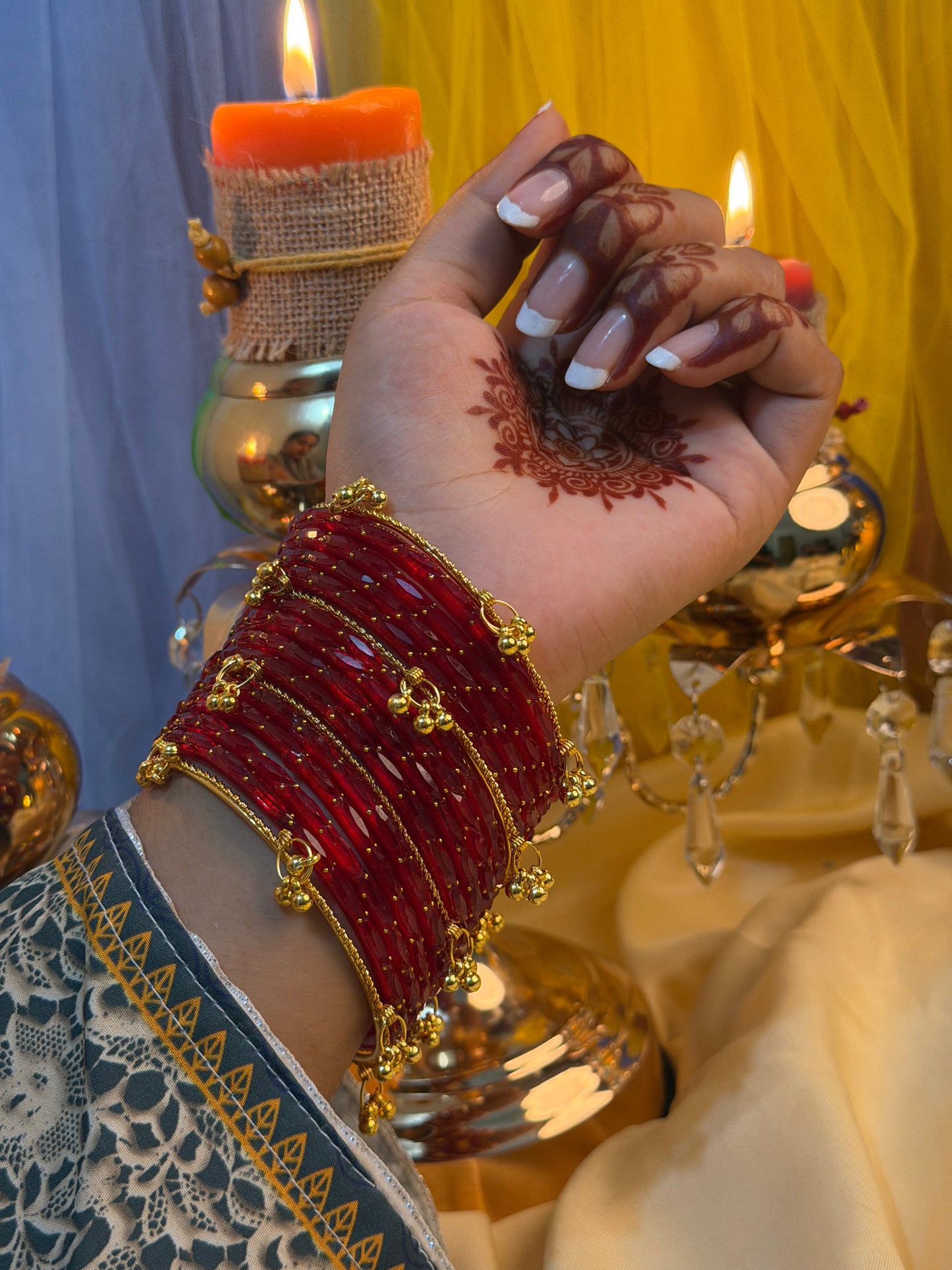 Kashmiri Jhumka Raindrop Red Bangles