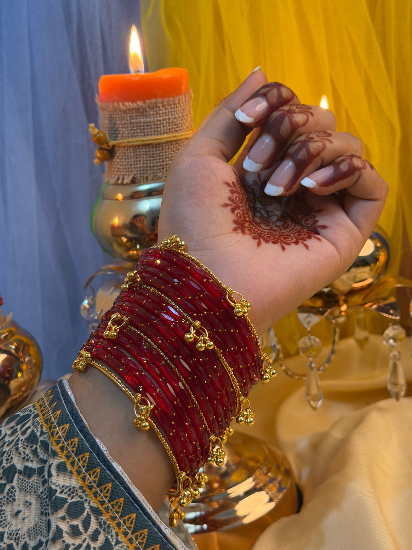 Kashmiri Jhumka Raindrop Red Bangles