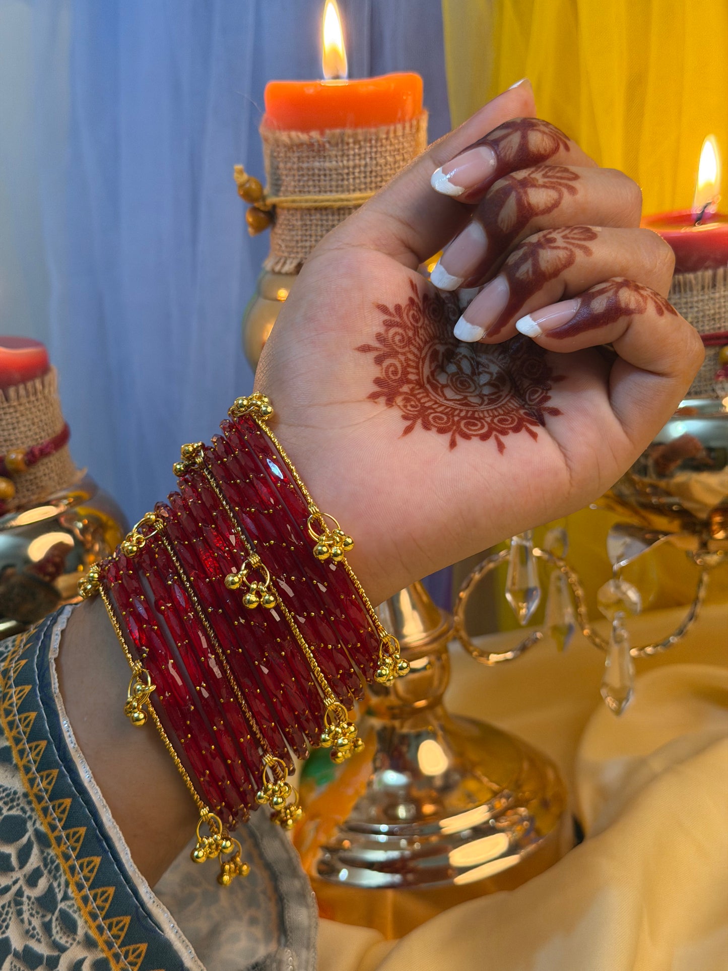Kashmiri Jhumka Raindrop Red Bangles